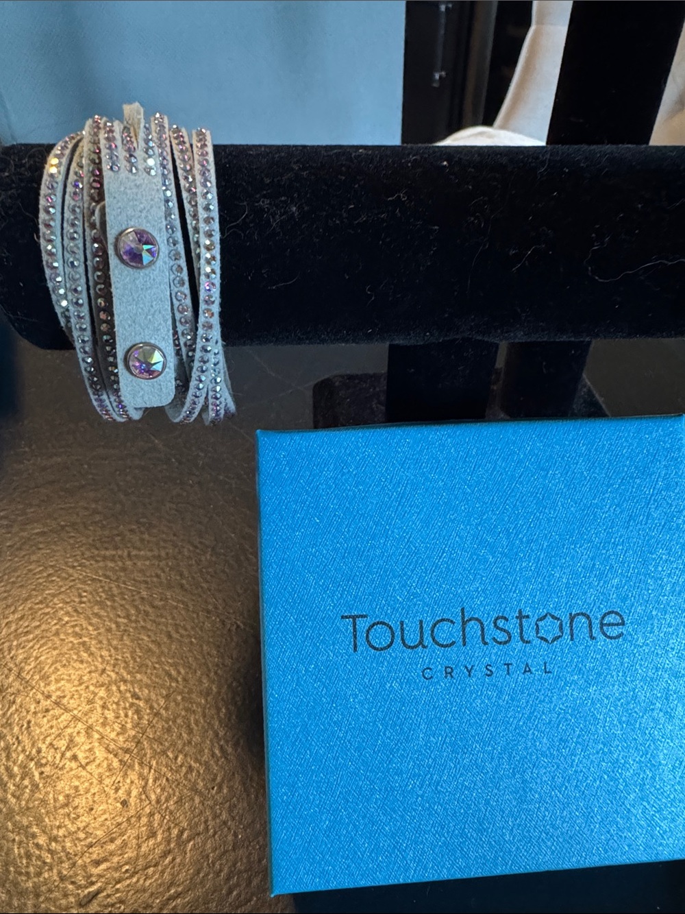 Touchstone Crystal Iridescent Gray Wrap Bracelet with Aurora Stones